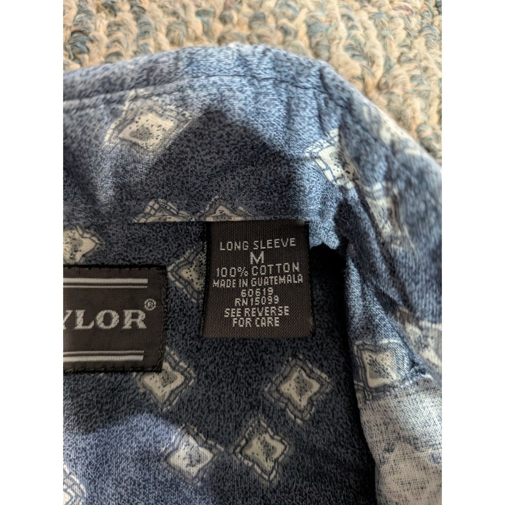 David Taylor Mens Medium Blue Geometric Diamond Print Cotton Button Down Shirt - Picture 3 of 7